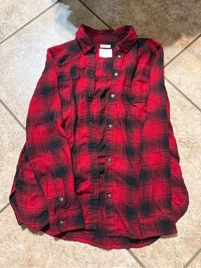 American Eagle Outfitters Red and Black Plaid Flannel Button-Up Shirt